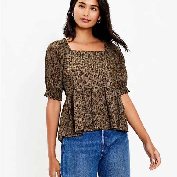 LOFT Dotted Smocked Peplum  Top - Picture 1 of 9